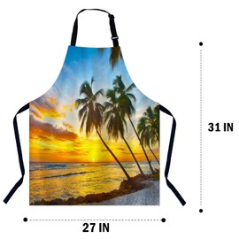 BGBDEIA Palms on the White Beach Apron Adjustable Neck Bib Apron for Men Women,Suitable for Kitchen Cooking Waitress Chef Apron