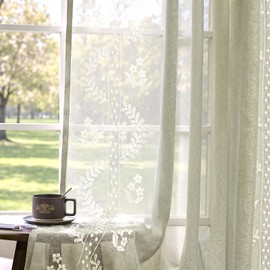 jinchan Sage Green Floral Sheer Curtains for Bedroom 63 Inch Long Voile Embroidered Farmhouse Curtains for Living Room Ivory Flower Patterned Rod Pocket Window Treatments, 2 Panels Green