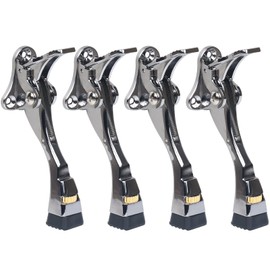 4 Packs Heavy Duty Kickdown Door Stopper, One Touch Adjustable Kickdown Door Stop for Heavy Doors, 4 inch Metal Door Kickstand with Rubber Tip & Wall Protectors for Wide Doors- Sliver