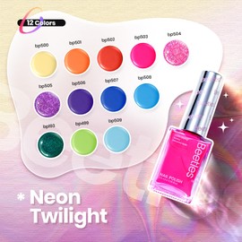 Beetles Quick Dry Nail Polish Set - Glitter Neon Nail Polish Kit 12 Colors Pink Green Blue Yellow Red Regular Air Dry Fingernail Polish Pack for Women Gift Beetles 12 ColorsS