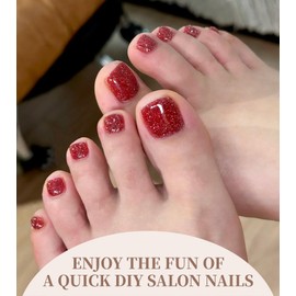 Toe Gel Nail Stickers - 34PCS Salon Quality Wraps no UV Light Needed - Long Lasting Toe Nail Polish Strips for Women (Rose Red)