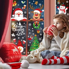 Christmas Window Cling Stickers, 245pcs Reusable Santa Claus Christmas Window Decals for Xmas Decorations Double Side Christmas Snowflake Window Clings for Home Office