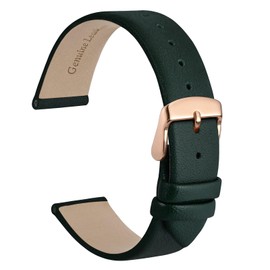 WOCCI 10mm Watch Strap with Rose Gold Buckle, Elegant Genuine Leather Replacement Band for Men or Women (Dark Green)