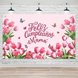 Lofaris Feliz Cumpleaños Mama Party Banner Mexico Happy Birthday Backdrop for Mother Best Mom Ever I Love Mom Floral Party Decorations Photo Booth Props