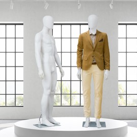 Kinsuite Male Mannequin Full Body Dress Form Sewing Manikin 73 Inches Model Mannequin Stand Adjustable Clothing Form Mannequin Display w/Metal Base, White