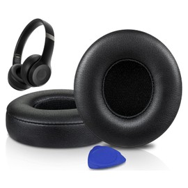 SOULWIT Earpads Cushions Replacement for Beats Solo 4 Wireless On-Ear Headphones, Solo4 Ear Pads with Soft Protein Leather, High-Density Noise Isolation Foam, Added Thickness - Black