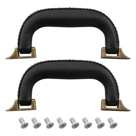 eMagTech 2 x Guitar Music Box Handle 160mm PU Leather Luggage Suitcase Handle Alloy Base Replacement for Handbags Gift Wine Crates Tool Box Trolley Instrument Case with Screws, Black bronze