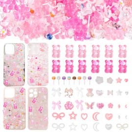 360 Pcs Bear Junk Case Charms Color Bear Lollipop Candy Nail Charms Acrylic Color Heart Flower Butterfly Bow Assorted Pearls 3D Cute Junk Charms for Manicure DIY Crafts Accessories