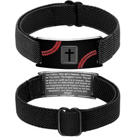 Baseball Cross Bracelet for Boys Men Adjustable Christian Scripture Bracelets Engraved Bible Verses Inspirational Messages Baseball Religious Jewelry Gift Lord's Prayer Graduation Gifts for Him 2025