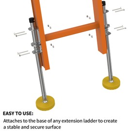 Adamoss Ladder Leveler Pair with Rubber Feet Orange，Adjustable Ladder Leg Leveler for Extension ladders，Ladder Feet Stabilizer,Ladder Accessories