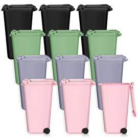 SynHHergyx 12 Pack Mini Trash Can for Desk, 22 OZ Tiny Trash Can Mini Desk Garbage Can with Lid, Small Plastic Desktop Wastebasket Office Pen Holder Counter Waste Basket Bin for Home Kitchen Tabletop