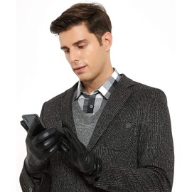 ZLUXURQ Mens Black Soft Lambskin Leather Touchscreen Winter Driving Gloves Cashmere Lined comfortable and warm