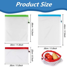 RuiChy 6 Pcs Reusable Produce Bags Washable Mesh Pouch Toy Storage Organizer Versatile See-Through Drawstring Bag for Toys Grocery Fruits Vegetables and Small Items (3 Various Sizes)