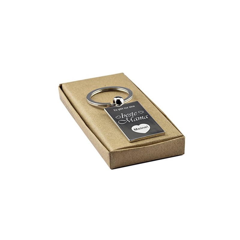 Rectangular Chrome Keyring with Engraving "Es gibt nur eine beste