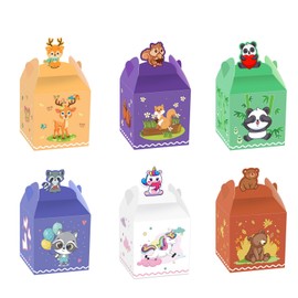 Pack of 12 Jungle Safari Animal Party Favour Boxes, Jungle Birthday Party Square Candy Boxes, Safari Theme Party Treat Boxes for Kids Baby Shower