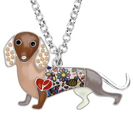 BONSNY Statement Enamel Rhinestone Chain Dachshund Dog Necklaces Pendant Original Design for Women Jewelry