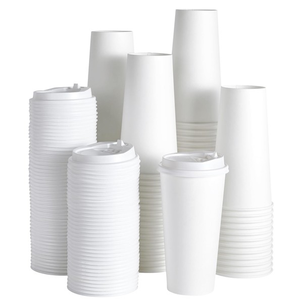 JOLLY PARTY [100 Pack] 20 oz Paper Coffee Cups, Disposable Paper Coffee Cup with Lids, Hot/Cold Beverage Drinking Cup for Water, Juice, Coffee or Tea, Suitable for Home, Shops and Cafes