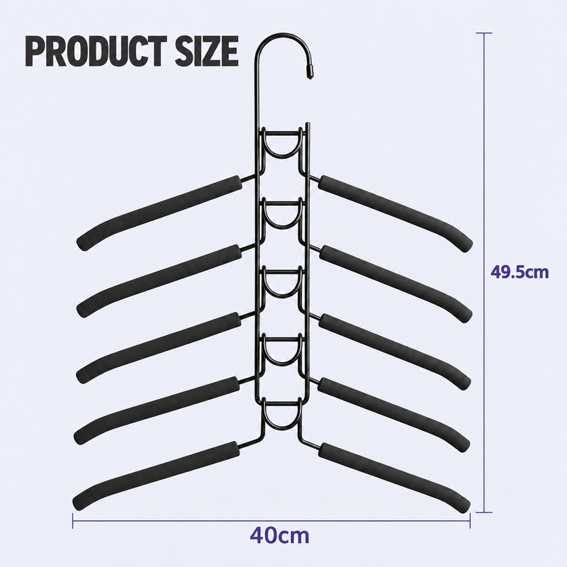 5-Tier Space Saving Clothes Hanger with Non-Slip Foam Padded Arms,