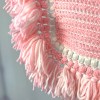 Handmade Vintage Handmade Raised Texture Fringe Pink Baby Crib Crochet