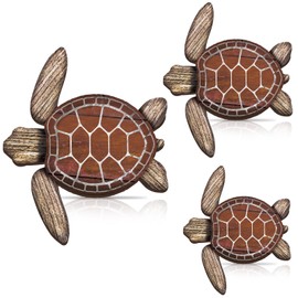 Bucherry 3 Sizes Wooden Sea Turtle Wall Decor Turtle Wall Art Beach Theme Art Decorations Vintage Coastal Ornaments for Pool Home Lake House Bathroom Garden Indoor Outdoor(Brown)