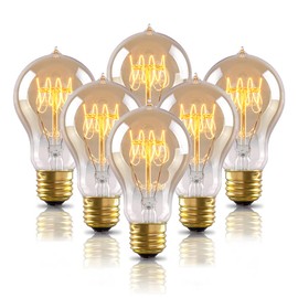 Warm Edison Light Bulbs, 60 Watt A19 Vintage Incandescent Light Bulbs, Dimmable Yellow Old Fashioned Amber Light Bulbs, 2100K Warm White, E26 Base, 6 Pack