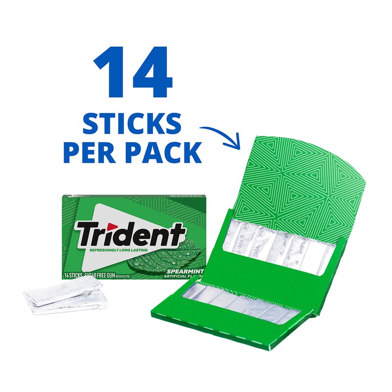 Trident Spearmint Sugar-Free Chewing Gum, Bulk, 24 Packs of 14