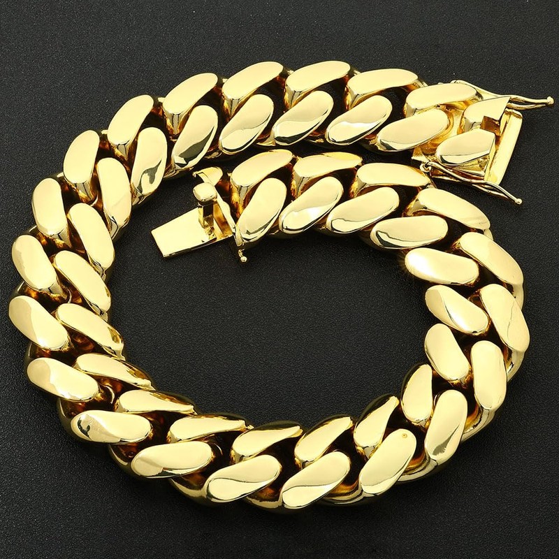 putouzip Chunky 18K Gold Plated Stainless Steel 22MM Big Cuban