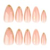 Uñas Postizas Francesas Doradas, Almendradas Medianas, Con Diseños 3D, Brillantes,