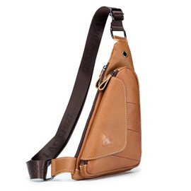 Nefli Chest Bag Men's Small Leather Shoulder Bag Triangle Anti-Theft Sling Crossbody Bag Men Genuine Leather Casual Shoulder Bag Perfect for Hiking Cycling Travel Work Brown, brown, Utility