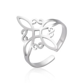 Celtic Knots Ring Stainless Steel Engagement Knuckle Ring Geometric Cross Flower Knot Finger Joint Rings Adjustable Amulet Jewelry for Women Men Girls (Silver)