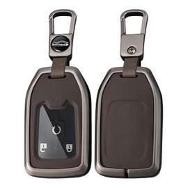 TECART 3/4/5/6 Buttons Key Fob Cover Fit for Chevy Suburban Tahoe GMC Terrain Yukon Yukon XL Metal Remote Keyless Key Fob Case Protection Shell Accessories with Keychain Brown