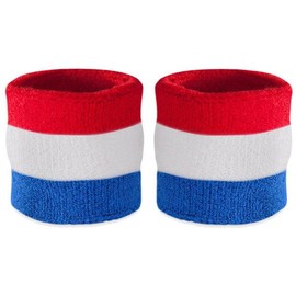Premium Terry Cloth Cotton Wristband Pair - Color: Red White Blue