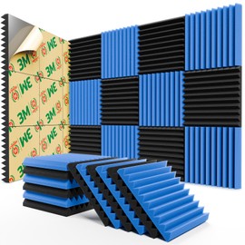 12 Pack Sound Proof Foam Panels for Walls,Self-Adhesive Foam Acoustic Panels Sound Absorbing,High Density Quick-Recovery Soundproof Wall Panels 12" X 12" X 1"-Black and Blue