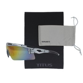 TITUS G20 All Sport Safety Glasses Shooting Eyewear Motorcycle Protection ANSI Z87+ Compliant (Grey Frame - Mirrored Lens - With Pouch)