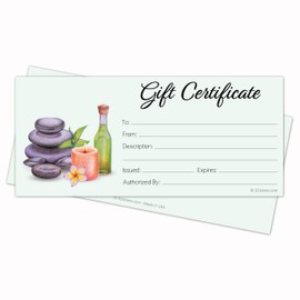 321Done Spa Gift Certificates (Set of 24 with Envelopes) 4x9 Inches Blank for Small Business, Salon, Massage Therapy, Candles, Holiday, Voucher - Made in USA - Sea Green