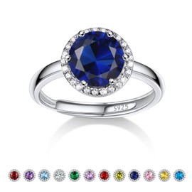 Bestyle Women's Moonstone Ring Adjustable Crystal Ring 925 Silver for Women Girls, Silver, Sapphire