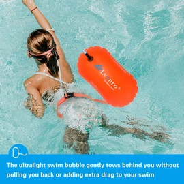 Swim Buoy Float – 2 Pack Swimming Safety Bubble with Adjustable Waist Belt,Lightweight Swim Float for Open Water Swimmers,Triathletes,Snorkelers,Kayakers & Swim Trainers (Orange)