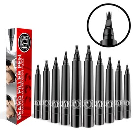JYE Set de 10 Boligrafos para barba bigote y cejas, color negro, fácil de aplicar, impermeable, ideal para cubrir huecos y cubrir canas, apariencia mas abundante natural