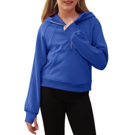 Doshoop Girls Half Ziper Collar Cropped Hoodies Long Sleeve Fleece Zip Up Pullover Sweatshirts Royal Blue