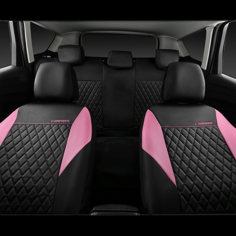 CAR PASS Pink Leather Seat Covers,Girly Quilting Pretty Cute Car