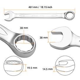 Jetech 38mm Combination Wrench, Industrial Grade Cr-V Steel Spanners with Precise 12 Point Opening, Off-Corners Design
