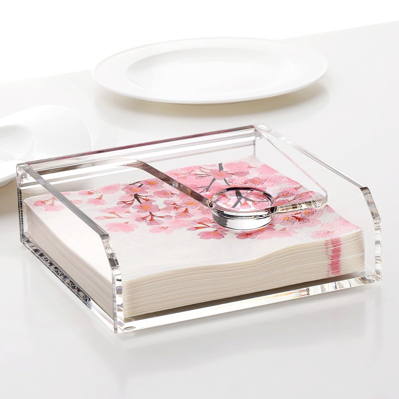 Napkin Holder for Table, 7"x7" Clear Acrylic Luncheon Napkin Holder