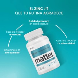 Matter Zincox Suplemento Bisglicinato Zinc Quelado Alta Absorción Azúcar Gluten Ogms Vegano Cápsulas