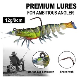 Ryvera Fishing Lures for Bass, Pack of 3 Pre-Fired Soft Shrimp Baits for Zander & Bass, Fishing Lures with VMC Hooks, Rubber Fish Jigs, Fishing Lures for Saltwater and Freshwater, Gifts for Men