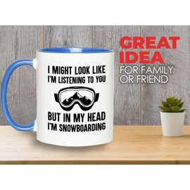 Bubble Hugs Snowboard 2Tone Blue Mug 11oz - i might look - Ski Snowboard Goggles Snowboarder Skiing Snowboarding Gift Skiers Hiking Mountain Snowboareing