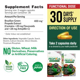 LABO Nutrition Brazilian Green Propolis Ultimate – Propolis Extract with 28mg Artepillin C and 5% Flavonoids Natural Bee Supplement for Immune, Brain Support High Concentrate Propolis, 60 Veg Capsx3