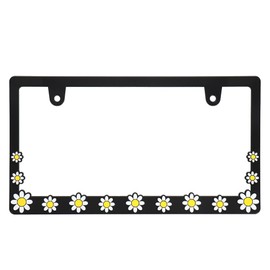 DAISY License Plate Frame, 3D Floral Pattern, Matte, License Frame, For Cars (Black, 1 Piece)