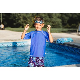 Made in USA Baby Boys and Girls Solid Rashguard Swimming Tee Shirt Rash Guard SPF UPF Sun Protection for Summer Beach Pool and Play, Bright Lt. Blue, 12-18 mon, S/S