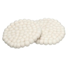 PATIKIL Set of 2 Round Wool Felt Coasters, Absorbent Cute Desk Coaster for Drinks Handmade Felt Table Decor Fun Merino Wool Pads for Bar Home Office Restaurants, White