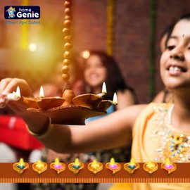 Home Genie Handmade Diyas for Diwali/Deepawali Decoration, Hand Painted Clay Mitti Diya, Lanterns for Diwali Decoration, Decoration Mitti Diya, Colourful Diyas (Square Diya - Pack of 11)